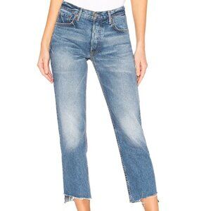 GRLFRND Helena High-Rise Button Fly Straight Raw Hem In Turn Blue Jeans Size 32